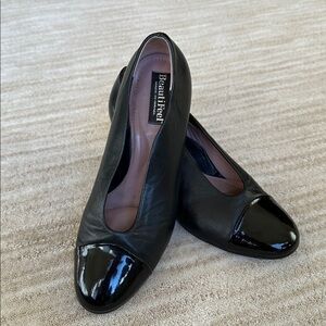EUC Beautifeel Maya Black Leather/Patent Cap Toe Slip On Pump Heels 38 | 7-7.5